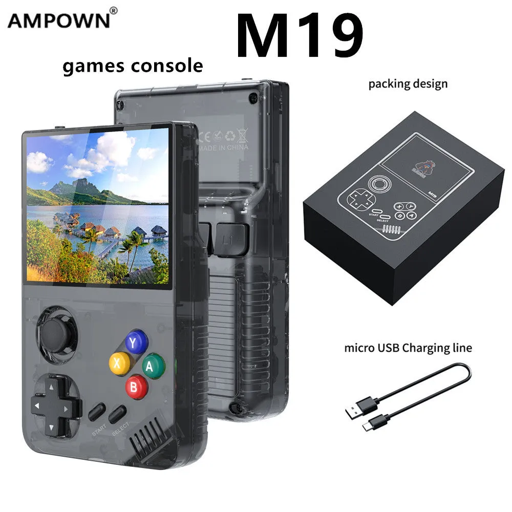 128G Purple MPOWN M19 Handheld Gaming Console | Retro Arcade & PSP Emulator | 3.5-Inch HD Screen, TV Connectivity, Portable 3D Gaming Device