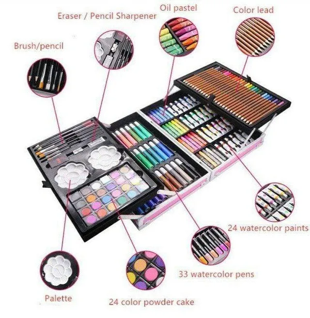 145Pcs Kids Painting And Drawing Art Set With Aluminium Case