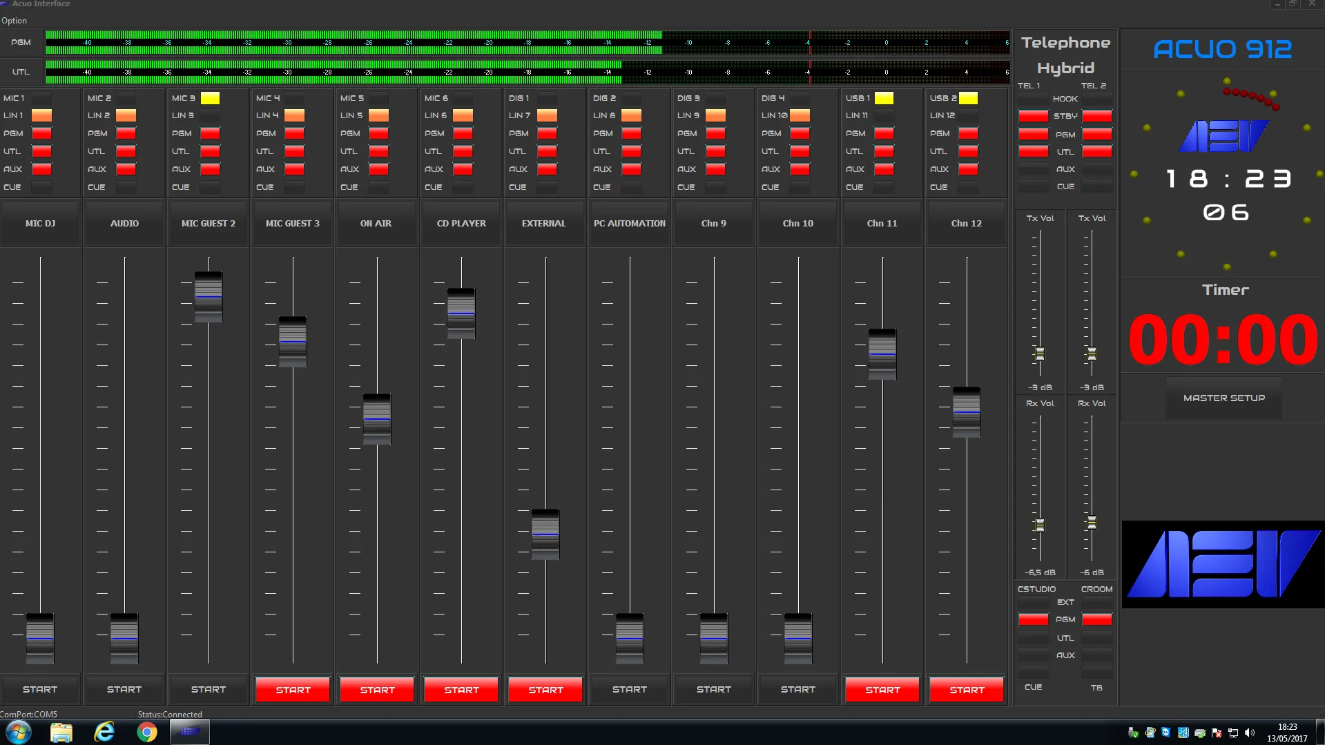 ACUO912 - 12 Channels Broadcast Consoles 6 Mics   2 tel Hybrids