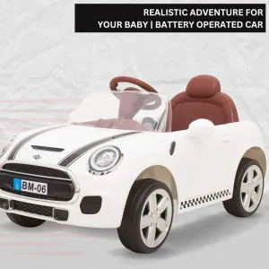 Baby Moo Mini Cooper Electric Ride-On Car for Kids | Rechargeable 12V Battery | Remote Control | USB MP3 Player | Ages 1-5 - White