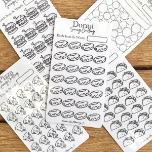 Burger, Donut, Taco, Pizza Savings Challenge Cards