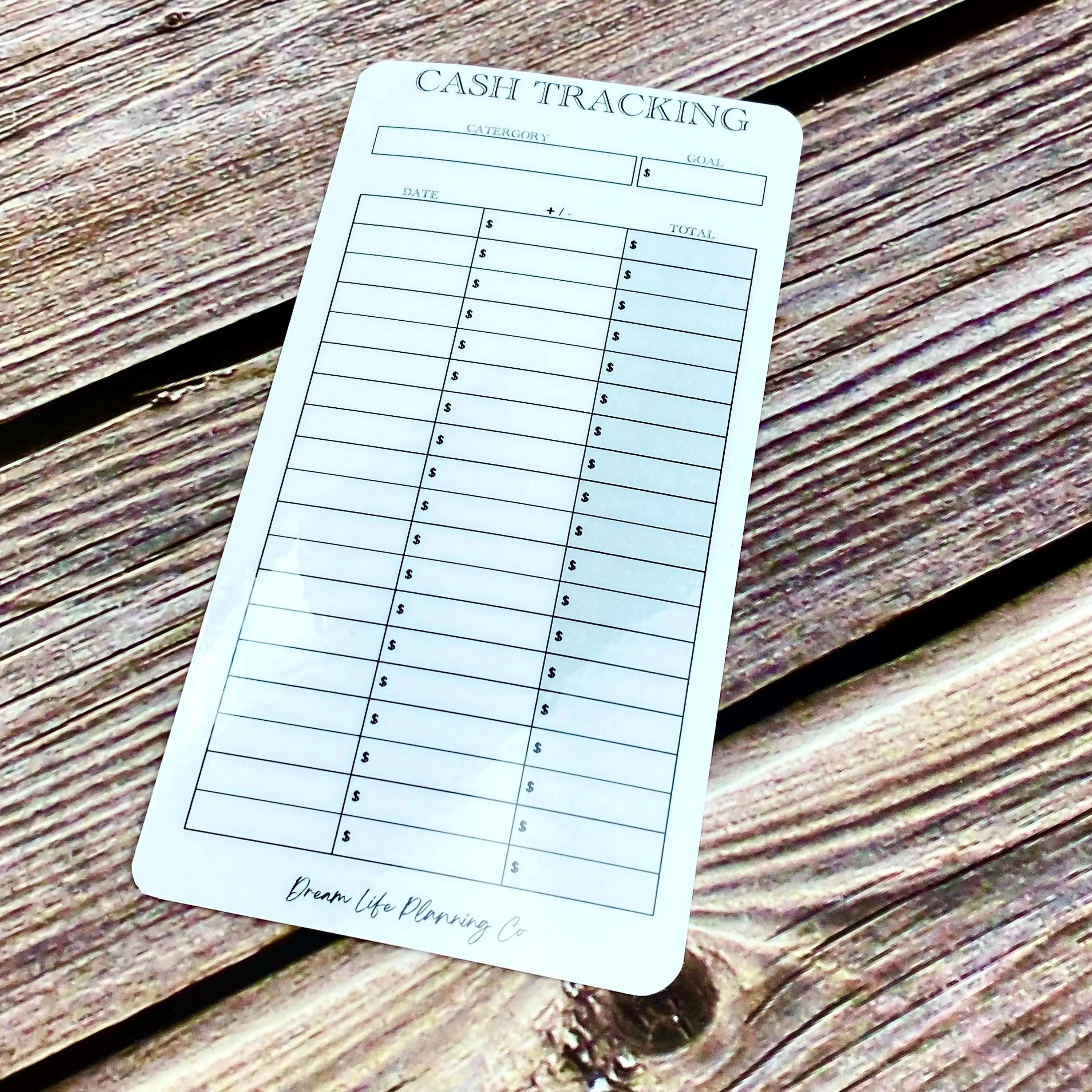 Cash Tracking Laminated Tracker