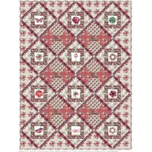 Champagne & Burgundy Florals Quilt Kit - 81" x 108"
