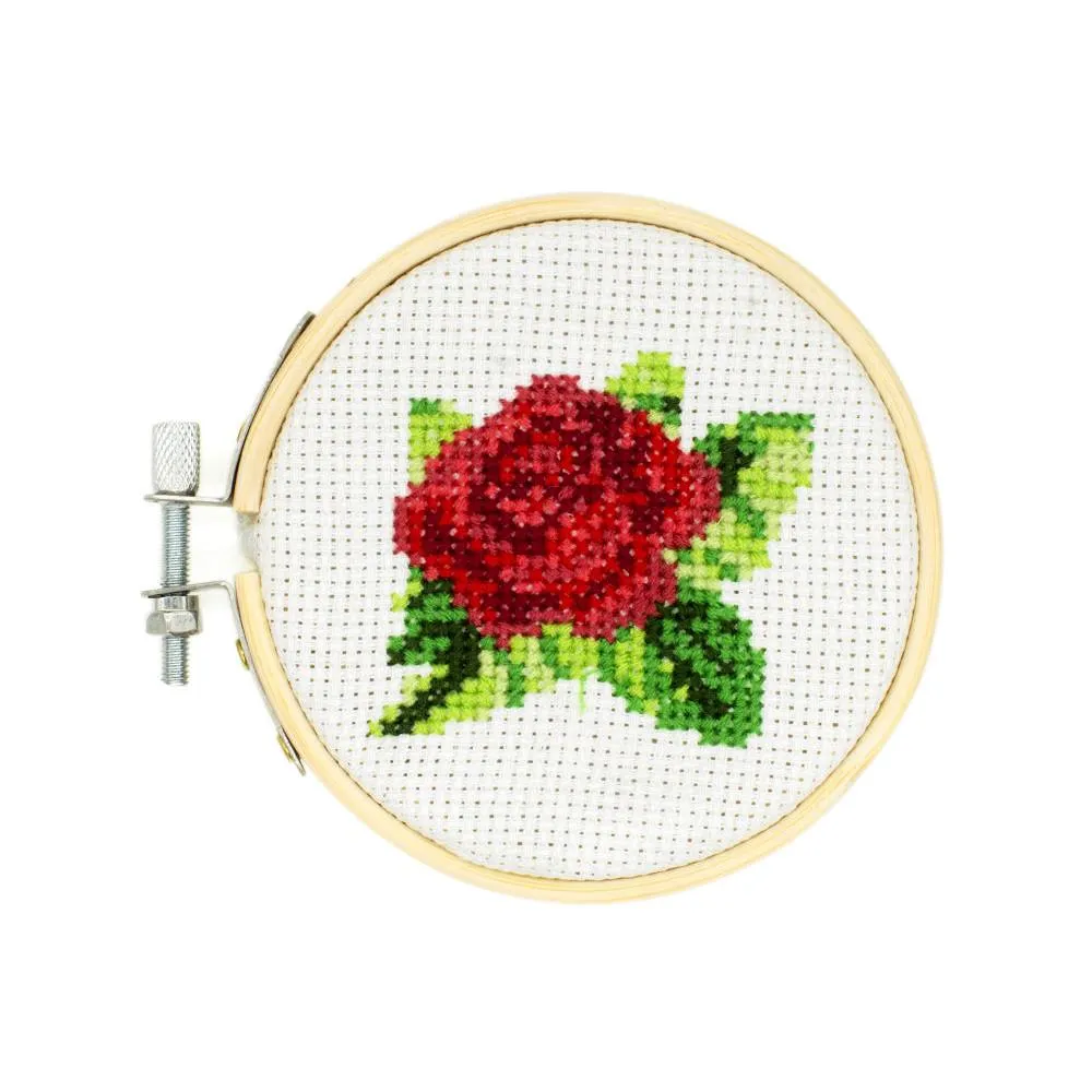 Kikkerland Mini Cross Stitch Embroidery Kit - Rose