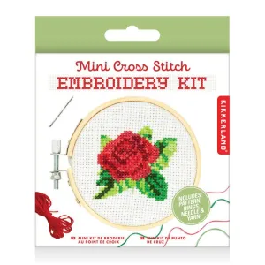 Kikkerland Mini Cross Stitch Embroidery Kit - Rose