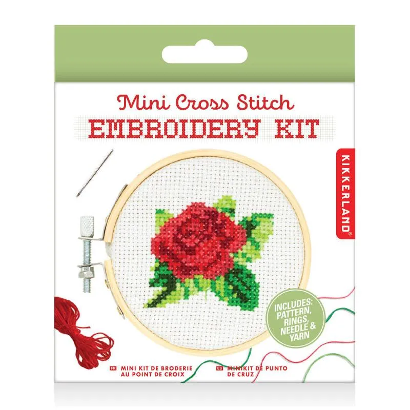 Kikkerland Mini Cross Stitch Embroidery Kit - Rose