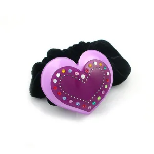 Purple Acrylic Heart Velvet Ponytail Holder with Czech Crystals
